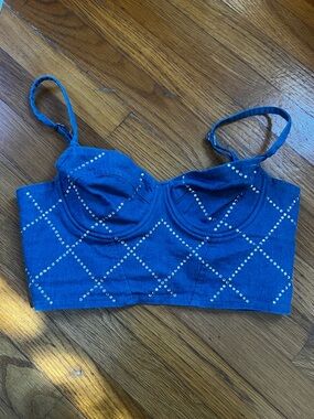 Rue 21 Blue denim bedazzled Bustier Crop Top -adjustable straps